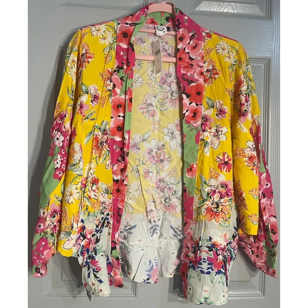 Anthropologie Aurelia Akemi + Kin Yellow Floral Kimono NWT One Size - Picture 4 of 8